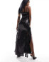 Фото #8 товара Kaiia rose corsage detail sequin cami maxi dress in black