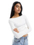 Фото #1 товара Stradivarius boat neck long sleeve top in white