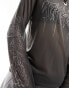 Weekday Unisex mesh high neck long sleeve t-shirt with rhinestone graphics in charcoal exclusive to ASOS