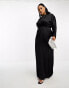 Фото #2 товара ASOS DESIGN Curve satin maxi dress with batwing sleeve and wrap waist in black