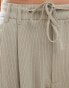 Pull&Bear tie waist detail pinstripe tailored trouser co-ord in sand Бежевый, 34 - фото #4