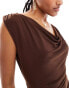 JDY cowl neck ruched midi dress in brown