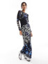 Фото #1 товара Vero Moda long sleeved lettuce edge mesh maxi dress in blue abstract butterfly print