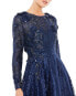 Фото #2 товара Women's Embellished Illusion Long Sleeve A Line Gown
