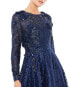 ფოტო #3 პროდუქტის Women's Embellished Illusion Long Sleeve A Line Gown