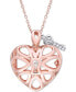 ფოტო #1 პროდუქტის White Topaz Heart Lock & Key 18" Pendant Necklace in Sterling Silver & 18k Rose Gold-Plate