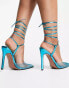 Фото #4 товара ASOS DESIGN Wide Fit Prize embellished tie leg high heeled shoes in blue