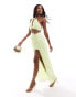 Фото #1 товара ASOS DESIGN halter satin draped maxi dress with chain hardware in lime