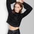 Фото #1 товара Women's Mock Turtleneck Fuzzy Boxy Pullover Sweater - Wild Fable Black Lurex S