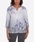 Petite Worth Avenue Beaded Split Neck Floral Shimmer Top