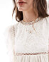 & Other Stories ruffle sleeve mini dress with broderie and ladder trim detail in off white