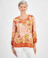 Women's Printed Long Sleeve Hardware-Trim Keyhole Top, Created for Macy's