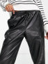 Фото #3 товара Vero Moda Petite leather look tie waist joggers in black