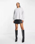 ASOS DESIGN oversized sweatshirt with diamante fringing in grey marl