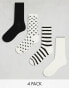 Фото #1 товара Lindex – 4er-Pack Socken mit verschiedenen Mustern in Schwarz/Weiß