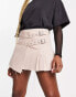 ASOS DESIGN denim pleated mini skirt in stone Серый, 42 - фото #3