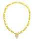 ფოტო #1 პროდუქტის Tarnish Resistant 14K Gold-Plated Figaro Chain with Crystal Halo Mother-of-Pearl Heart