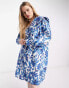 Native Youth Plus batik print oversized collar cotton mini dress in blue