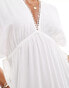 Фото #3 товара ASOS DESIGN Faye flutter sleeve maxi beach dress with channelled tie waist in white