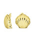 Carved Seashell Shaped Nautical Clip On Earrings For Women Non Pierced Ears Gold Plated Sterling Silver Alloy Clip