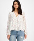 Фото #1 товара Women's Floral-Print Pleated Lace-Trim Blouse