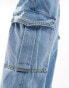 Фото #3 товара DTT Molly high waisted wide leg cargo jeans in light blue wash