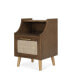 Modern End Table with Rattan Accents, Built-in Hutch, and Ample Storage