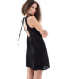 Monki linen mini dress with open back and tie up detail in black