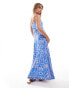 ASOS DESIGN bandeau trapeze maxi dress in blue print