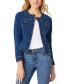 Фото #1 товара Petite No-Collar Relaxed-Fit Denim Jacket