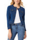 ფოტო #1 პროდუქტის Petite No-Collar Relaxed-Fit Denim Jacket