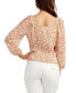 Juniors' Floral-Print Ruched Blouson-Sleeve Top