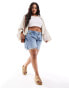 Фото #3 товара Noisy May Curve straight leg ripped denim short in lightwash blue