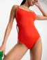 Monki tie back swimsuit in red