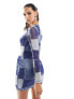 Фото #7 товара Sixth June mesh patchwork denim print mini dress in blue