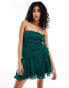 ASOS DESIGN bandeau asymmetric frill detail mini dress in dark green