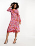 Фото #1 товара Never Fully Dressed contrast wrap midi dress in pink and red chilli print