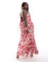 ASOS LUXE Curve 3D floral ruffle maxi dress with tie back in floral print Разноцветный, 52 - фото #2