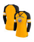 ფოტო #1 პროდუქტის Women's Gold, Black Pittsburgh Steelers Arch Raglan 3/4-Sleeve Notch Neck T-shirt