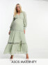 Фото #2 товара ASOS DESIGN Maternity tufted dobby lace insert maxi dress in light sage