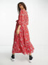 Glamorous tiered maxi wrap dress in red ditsy