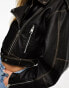 Фото #3 товара Pull&Bear oversized fit faux leather vintage wash biker jacket in black