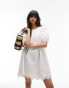 Фото #1 товара Topshop channelled mini oversized dress with broderie trim in white