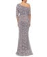Фото #2 товара Women's Sequined Lace Asymmetric-Neck Gown