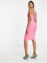 Фото #2 товара Vesper Tall plunge front midi pencil dress in pink