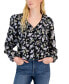 Juniors' Floral-Print Pintucked Blouse