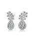 Sterling Silver with White Gold Rhodium Plated Clear Pear with Round and Tapered Baguette Cubic Zirconia Accent Drop Earrings