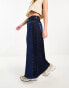 River Island patchwork denim maxi skirt in dark blue