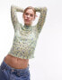 Фото #1 товара Topshop ditsy floral crinkle high neck long sleeve top in green