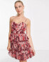 ASOS DESIGN – Korsett-Minikleid in Rot mit Blumenprint, Rüschen und Paillettenverzierung Красный, 44 - фото #1